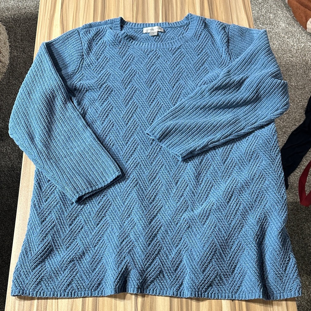 Christopher & Banks Textured Blue Crewneck Sweater
